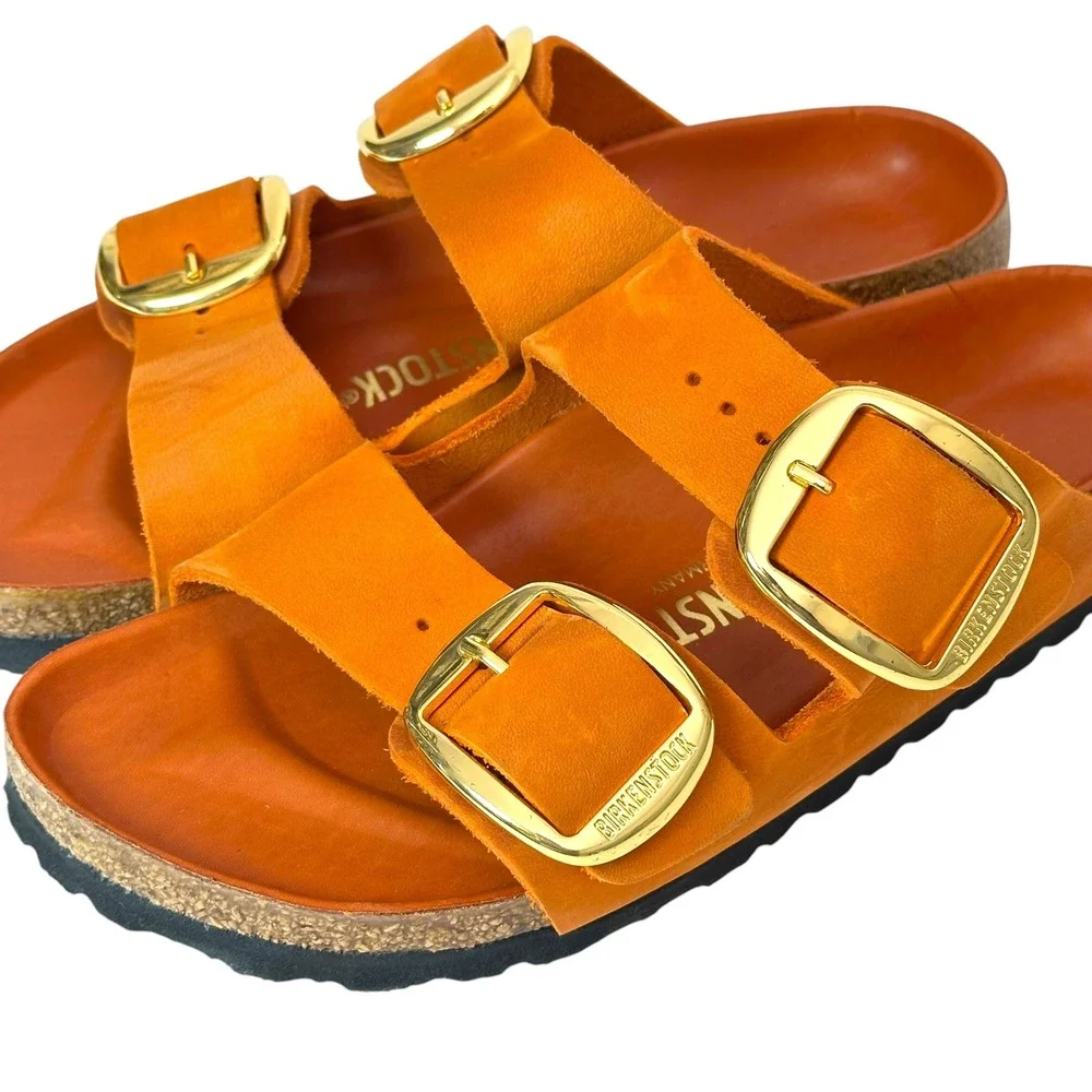 Birkenstock Sandals Arizona Big Buckle Nubuck Leather Burnt Orange 38 Boho Chic - Picture 8 of 10